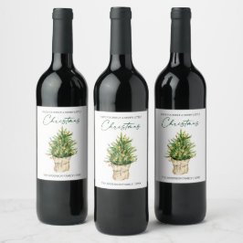 Waterverf Pine Tree Calligraphy Inktvakantie Wijn Etiket