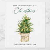 Waterverf Pine Tree Calligraphy Inktvakantie Wijn Etiket (Enkel label)