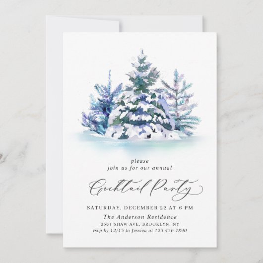 Waterverf Pine Tree Chic-kerstcocktail Kaart (Voorkant)