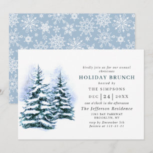 Waterverf Pine Tree Chic Kerstfeestdag BRUNCH Kaart