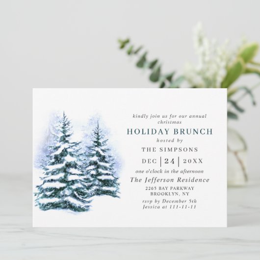 Waterverf Pine Tree Chic Kerstfeestdag BRUNCH Kaart (Staand voorkant)