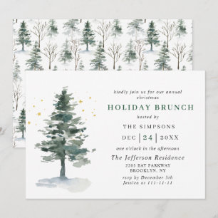 Waterverf Pine Tree Chic Kerstfeestdag BRUNCH Kaart