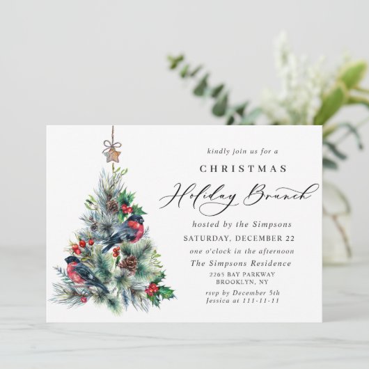 Waterverf Pine Tree Chic Kerstfeestdag BRUNCH Kaart (Staand voorkant)