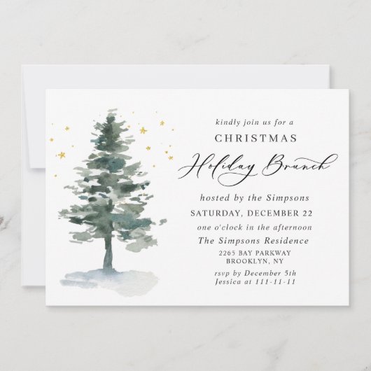 Waterverf Pine Tree Chic Kerstfeestdag BRUNCH Kaart (Voorkant)