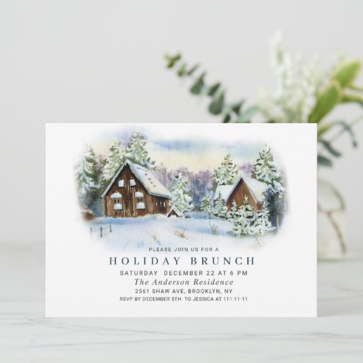 Waterverf Pine Tree Chic Kerstfeestdag BRUNCH Kaart (Staand voorkant)