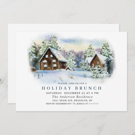 Waterverf Pine Tree Chic Kerstfeestdag BRUNCH Kaart (Voorkant / Achterkant)