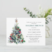 Waterverf Pine Tree Chic Kerstfeestdag BRUNCH Kaart (Staand voorkant)