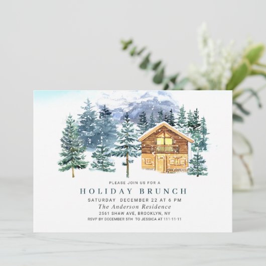 Waterverf Pine Tree Chic Kerstfeestdag BRUNCH Kaart (Staand voorkant)