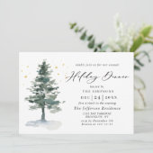 Waterverf Pine Tree Chic kerstfeestdag diner Kaart (Staand voorkant)