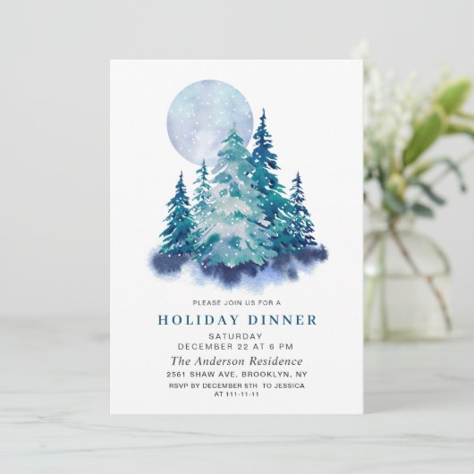 Waterverf Pine Tree Chic Kerstfeestdag DINNER Kaart (Staand voorkant)