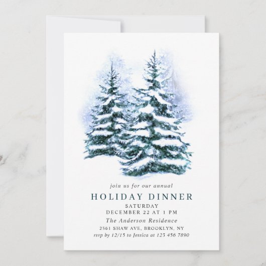 Waterverf Pine Tree Chic Kerstfeestdag DINNER Kaart (Voorkant)