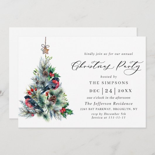 Waterverf Pine Tree Chic-kerstfeestdag Kaart (Voorkant / Achterkant)