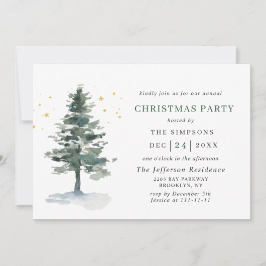 Waterverf Pine Tree Chic-kerstfeestdag Kaart (Voorkant)