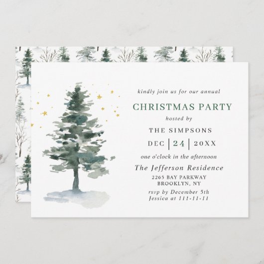 Waterverf Pine Tree Chic-kerstfeestdag Kaart (Voorkant / Achterkant)