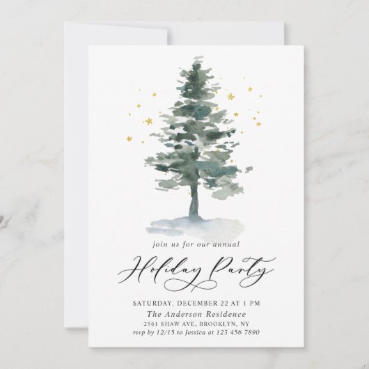 Waterverf Pine Tree Chic-kerstfeestdag Kaart (Voorkant)