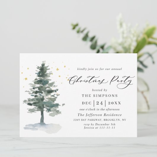 Waterverf Pine Tree Chic-kerstfeestdag Kaart (Staand voorkant)