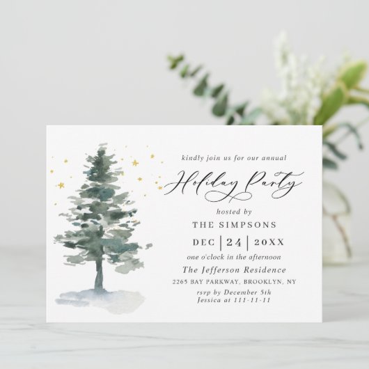 Waterverf Pine Tree Chic-kerstfeestdag Kaart (Staand voorkant)