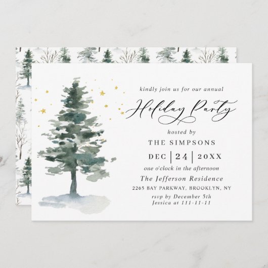 Waterverf Pine Tree Chic-kerstfeestdag Kaart (Voorkant / Achterkant)