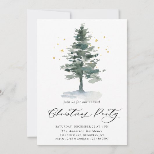 Waterverf Pine Tree Chic-kerstfeestdag Kaart (Voorkant)