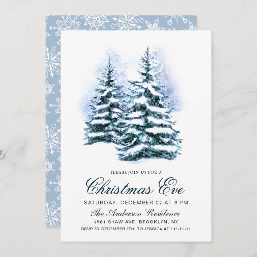 Waterverf Pine Tree Chic Kerstmis Vakantie Kaart (Voorkant / Achterkant)