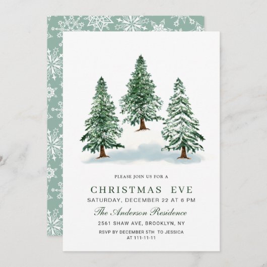 Waterverf Pine Tree Chic Kerstmis Vakantie Kaart (Voorkant / Achterkant)