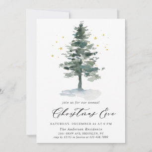 Waterverf Pine Tree Chic Kerstmis Vakantie Kaart