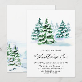 Waterverf Pine Tree Chic Kerstmis Vakantie Kaart