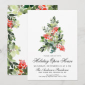 Waterverf Pine Tree CHRISTMAS HOLIDAY OPEN HOUSE Kaart (Voorkant / Achterkant)