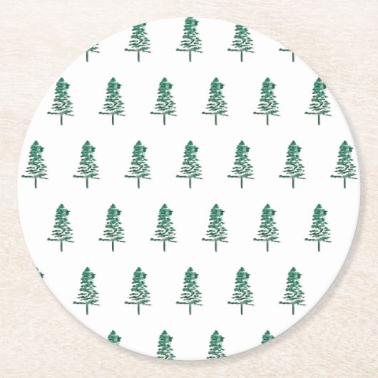Waterverf Pine Tree Christmas Ronde Kartonnen Onderzetter (Voorkant)