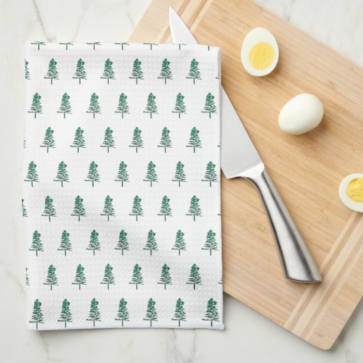 Waterverf Pine Tree Christmas Theedoek (Quarter Fold)