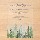 Waterverf Pine Tree Forest Baby shower Acryl Uitnodigingen (Voorkant)