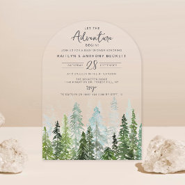 Waterverf Pine Tree Forest Baby shower Acryl Uitnodigingen