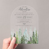Waterverf Pine Tree Forest Baby shower Acryl Uitnodigingen (Insitu (Draagbaar))