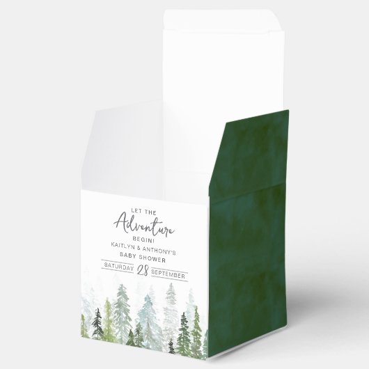 Waterverf Pine Tree Forest Baby shower Bedankdoosjes (Geopend)