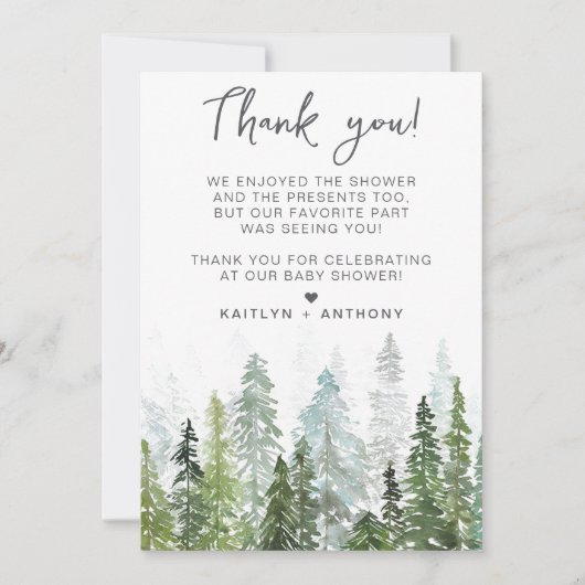 Waterverf Pine Tree Forest Baby shower Bedankkaart (Voorkant)