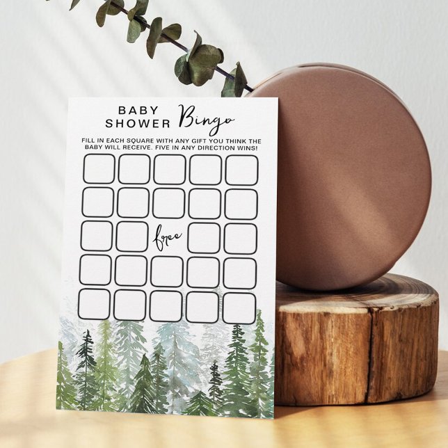 Waterverf Pine Tree Forest Baby shower Bingo (Creator heeft geüpload)