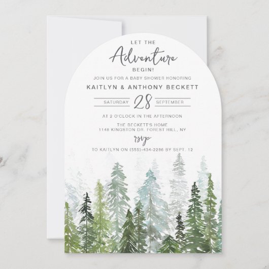 Waterverf Pine Tree Forest Baby shower Kaart (Voorkant)