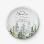 Waterverf Pine Tree Forest Baby shower Papieren Bordje (Voorkant)