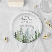 Waterverf Pine Tree Forest Baby shower Papieren Bordje
