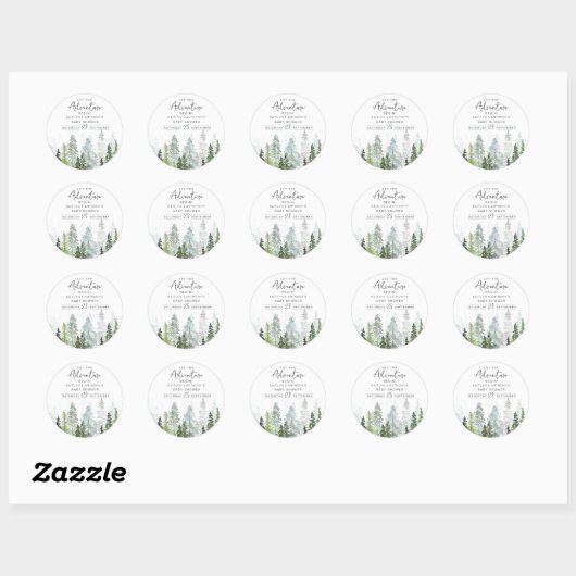 Waterverf Pine Tree Forest Baby shower Ronde Sticker (Vel)