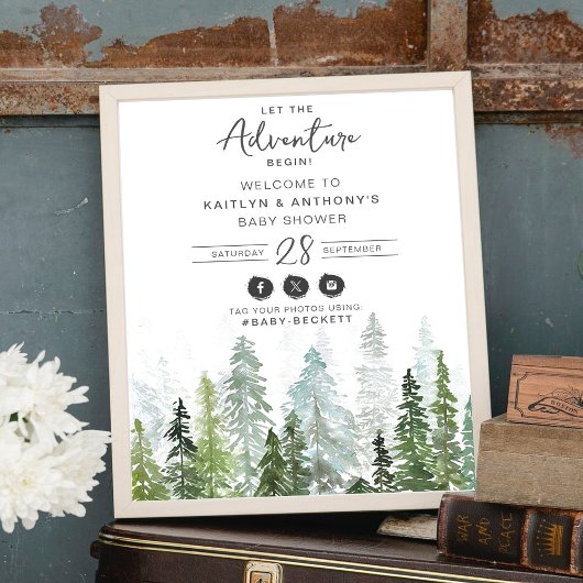 Waterverf Pine Tree Forest Baby shower Welkom Poster