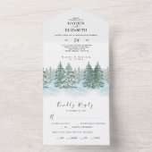Waterverf Pine Tree Forest bruiloft All In One Uitnodiging (Binnen)