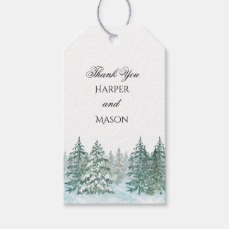 Waterverf Pine Tree Forest bruiloft Cadeaulabel