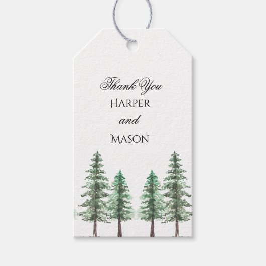 Waterverf Pine Tree Forest bruiloft Cadeaulabel (Voorkant)