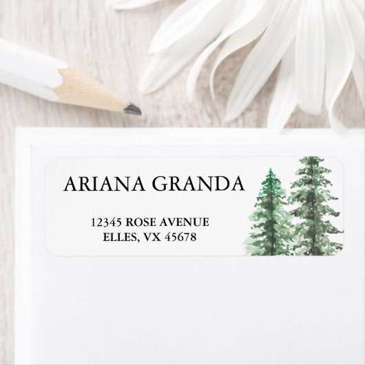 Waterverf Pine Tree Forest bruiloft Etiket (Insitu)