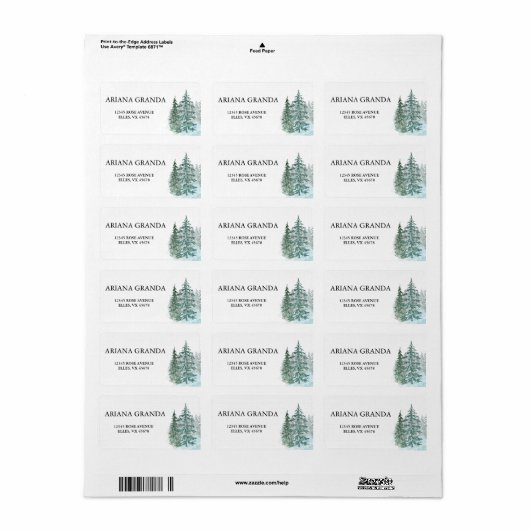 Waterverf Pine Tree Forest bruiloft Etiket (Full Sheet)