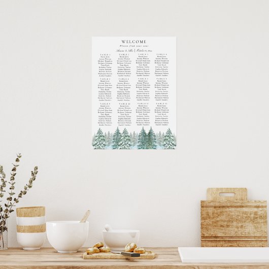 Waterverf Pine Tree Forest bruiloft instelling Gra Poster (Keuken)