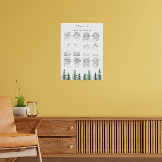 Waterverf Pine Tree Forest bruiloft instelling Gra Poster (Woonkamer 2)