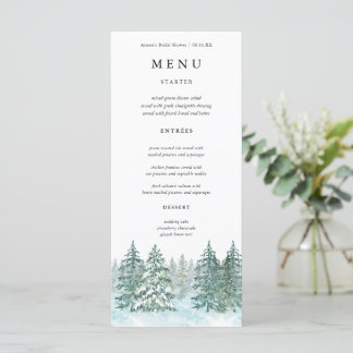 Waterverf Pine Tree Forest bruiloft Menu