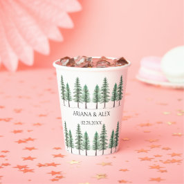 Waterverf Pine Tree Forest bruiloft Papieren Bekers